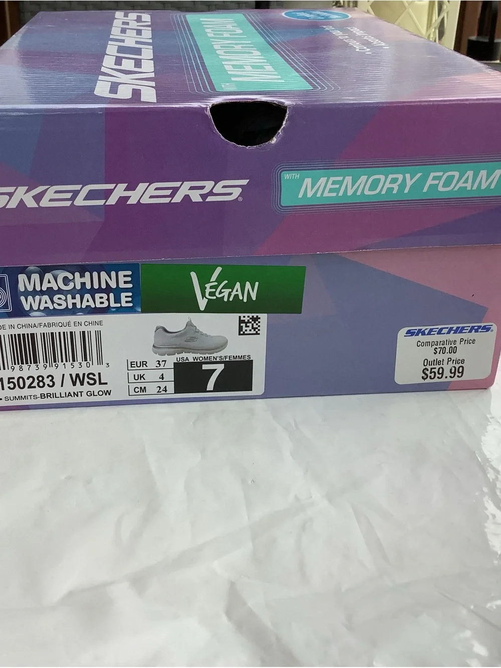Skechers Summits white Silver Memory Foam Shoes NWB Size 7.